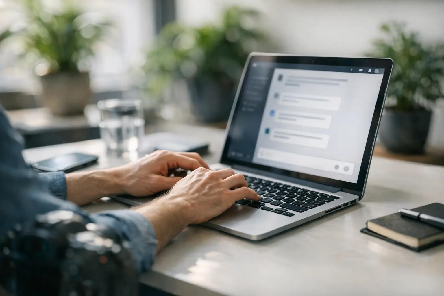 Content creator working with AI assistant to schedule social media posts